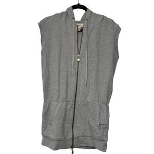 Torn Sleeveless Full Zip‎ Hooded Gray Comfort Vest Jacket Womens Small
